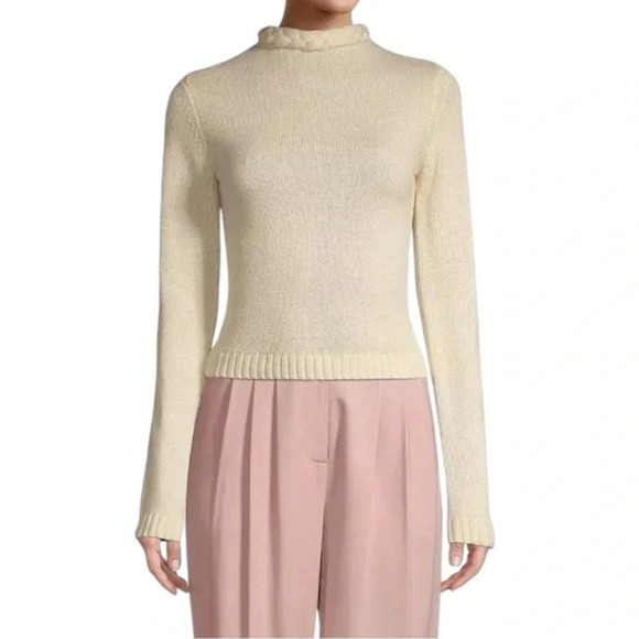 NWT Undra Celeste - Bold Braid Open Back Sweater Size Medium Cream - Picture 3 of 15